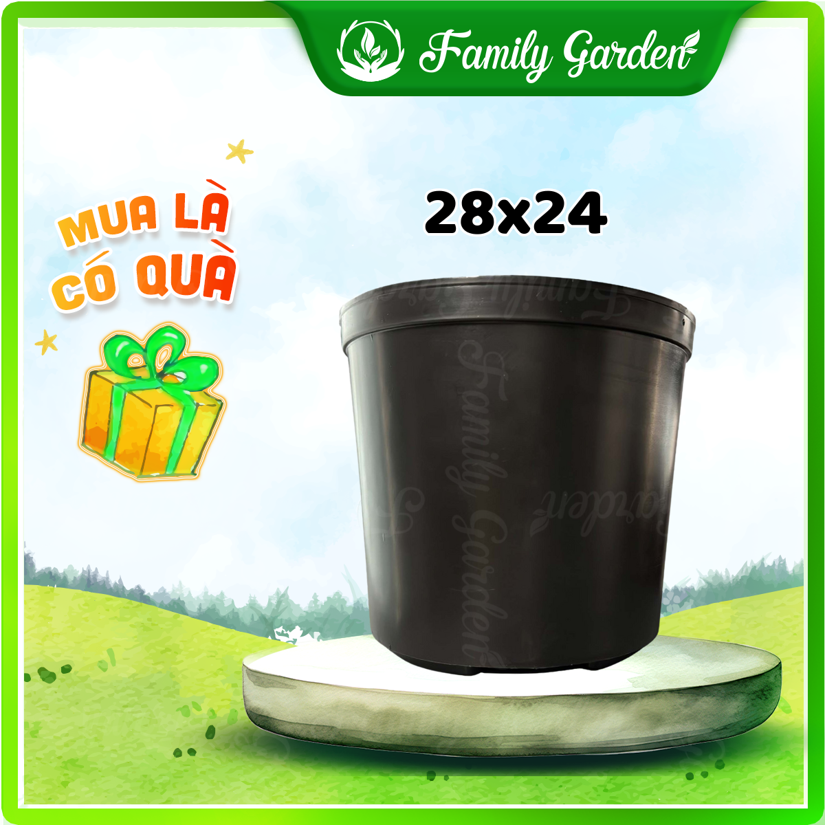 Chậu nhựa đen Thakico - Tròn - Size lớn 28x24cm | Độc quyền Famiy Garden 