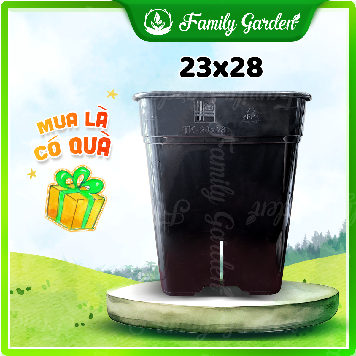 Chậu nhựa đen Thakico - Vuông - Size lớn 23x28cm | Độc quyền Family Garden
