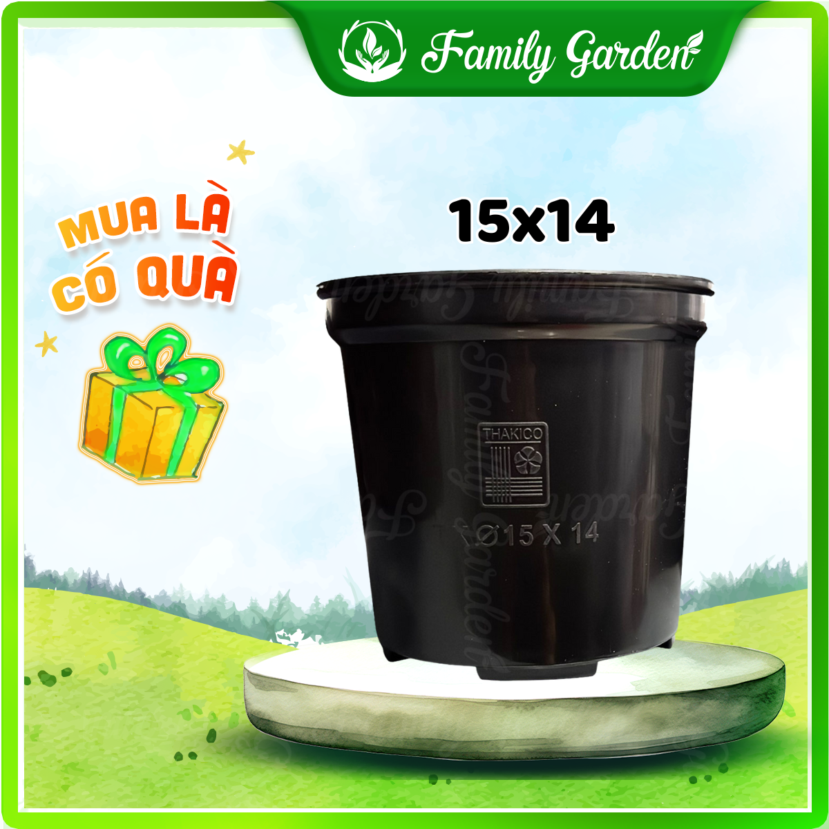 Chậu nhựa đen Thakico - Tròn - Size thông dụng, size 15x14cm | Độc quyền Family Garden 
