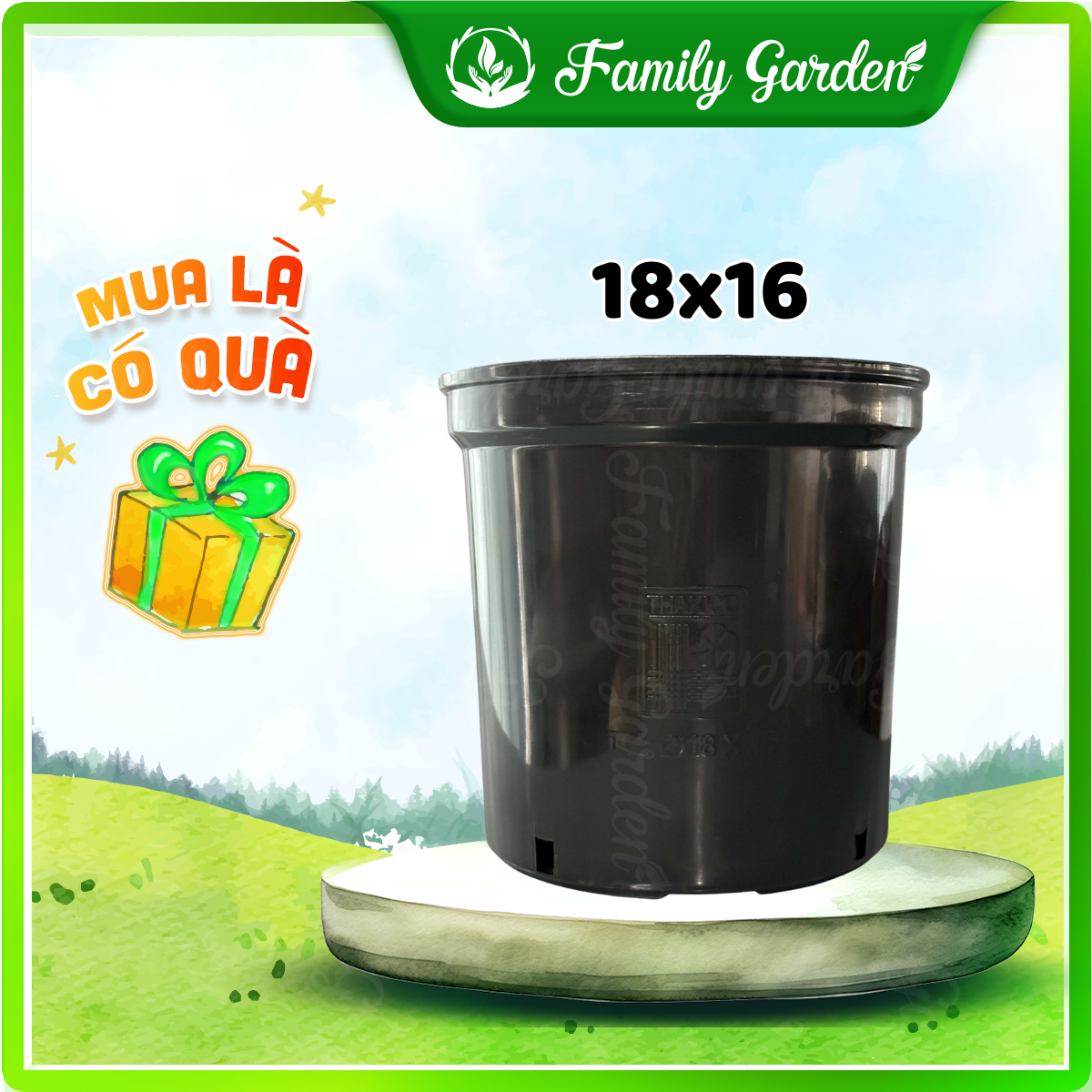 Chậu nhựa đen Thakico - Tròn - Size thông dụng, size 18x16cm | Độc quyền Family Garden 