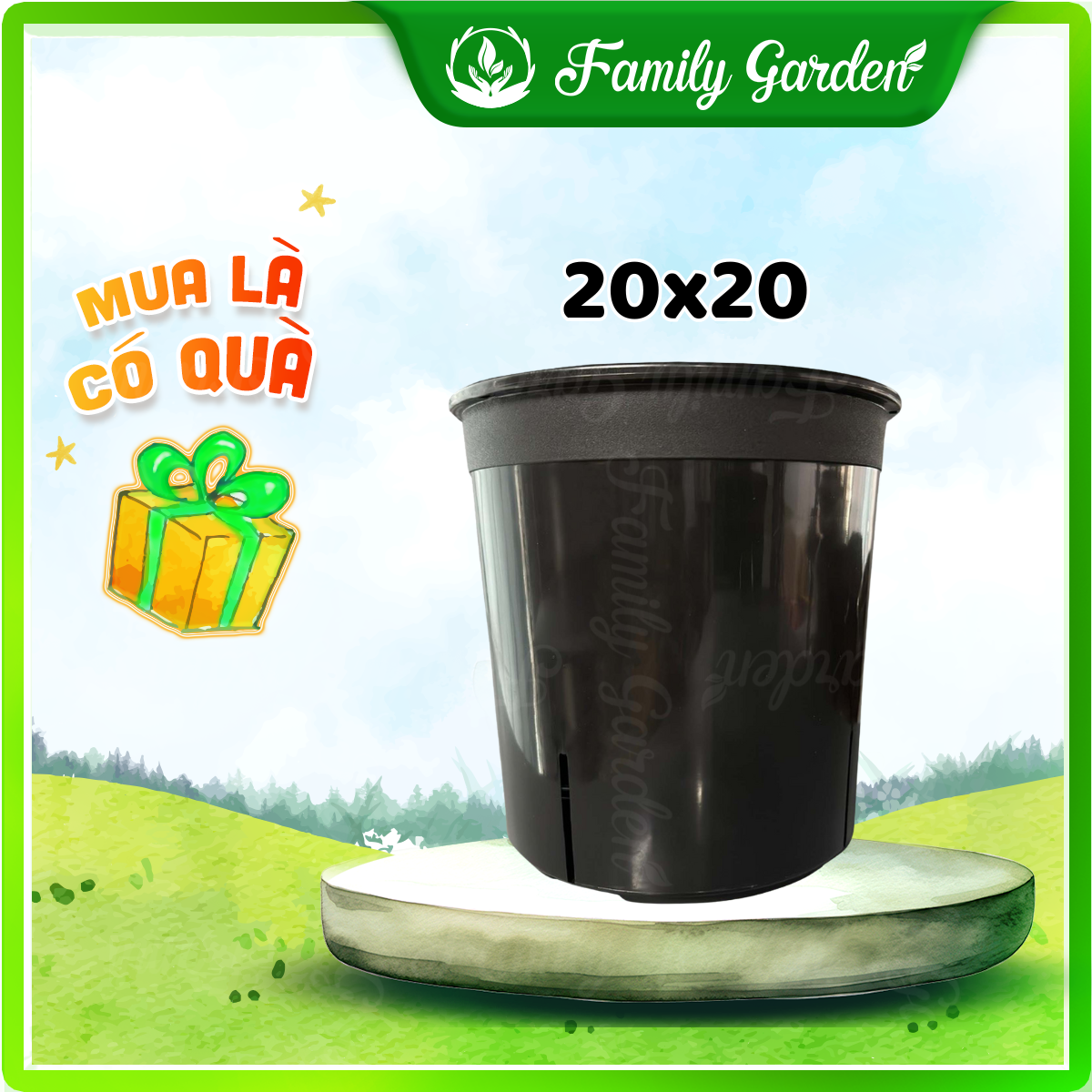 Chậu nhựa đen Thakico - Tròn - Size thông dụng, size 20x20cm | Độc quyền Family Garden 