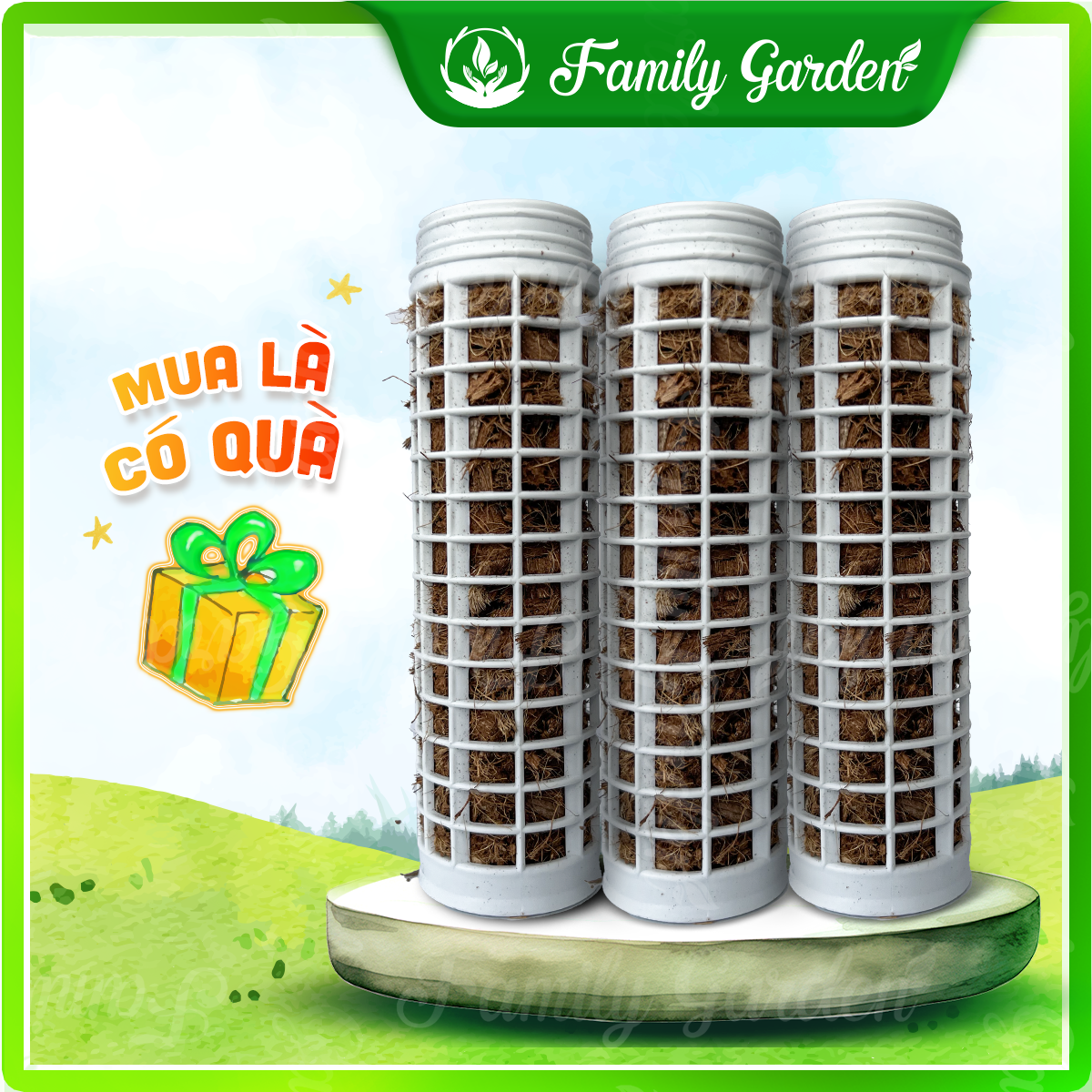 Combo 3 Trụ nhựa giá thể xơ dừa trồng kiểng lá, cây leo D20xR5cm - Trắng | Độc quyền Family Garden