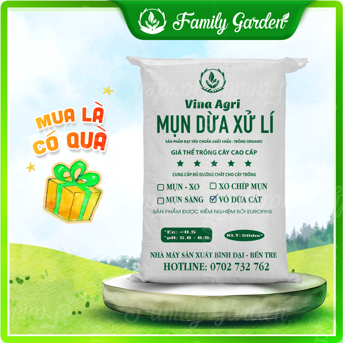 Bao 50L Mụn dừa đã xử lý - Vỏ dừa cắt - Giá thể trồng cây | Độc quyền Family Garden