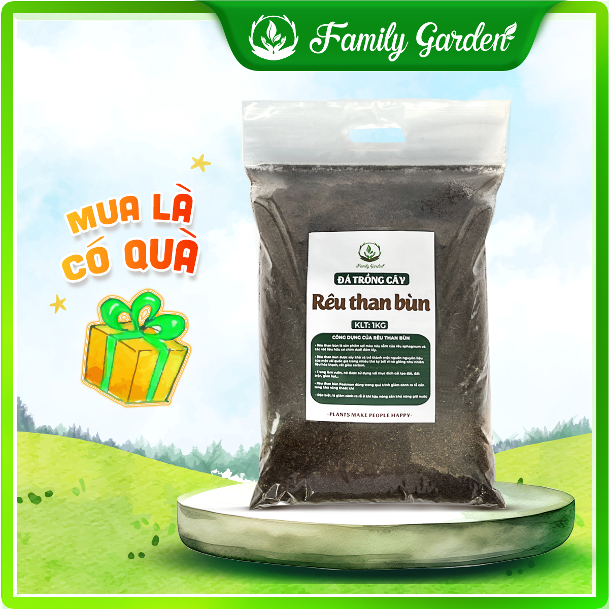 Túi 1Kg Rêu than bùn Peatmoss - Giá thể trồng cây chất lượng cao | Độc quyền Family Garden