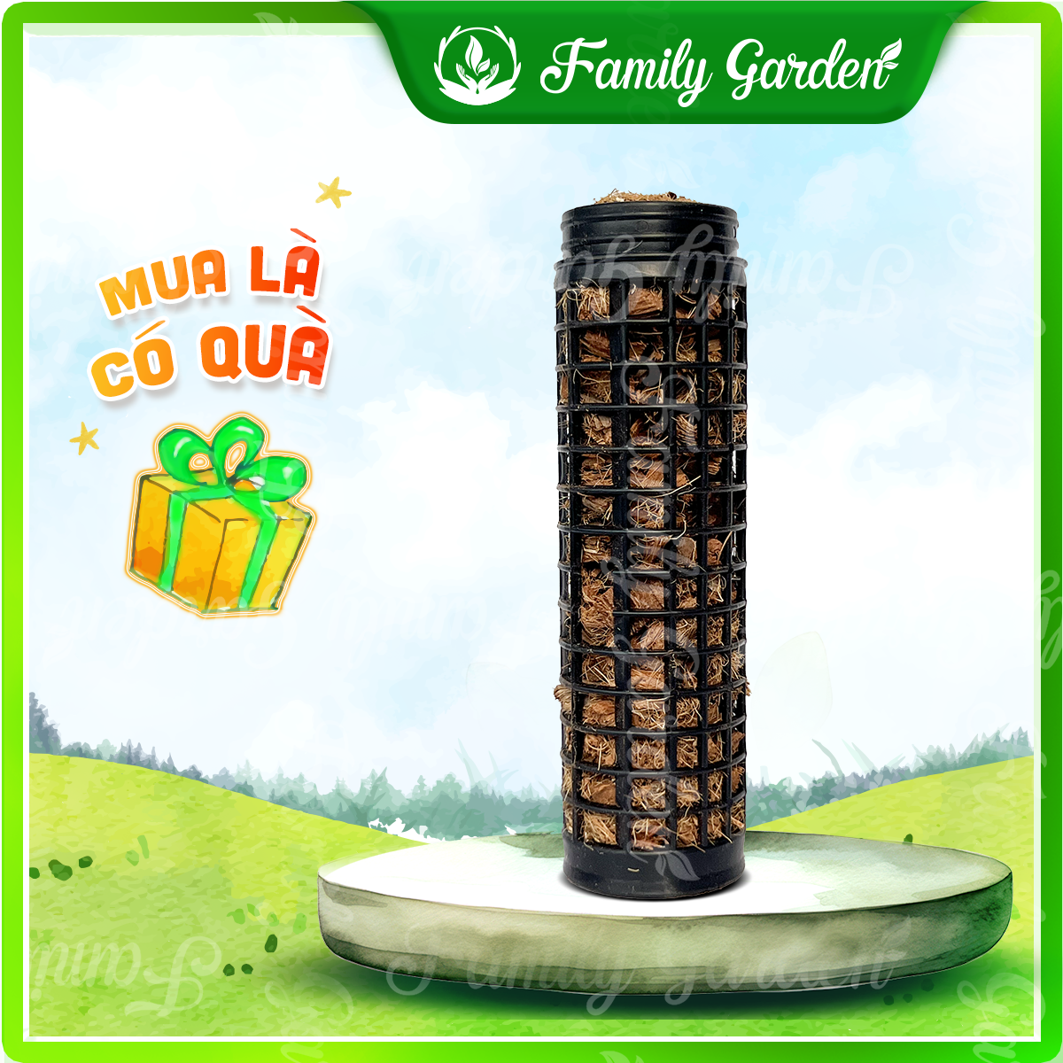 Trụ nhựa giá thể xơ dừa trồng kiểng lá, cây leo D20xR5cm - Đen | Độc quyền Family Garden