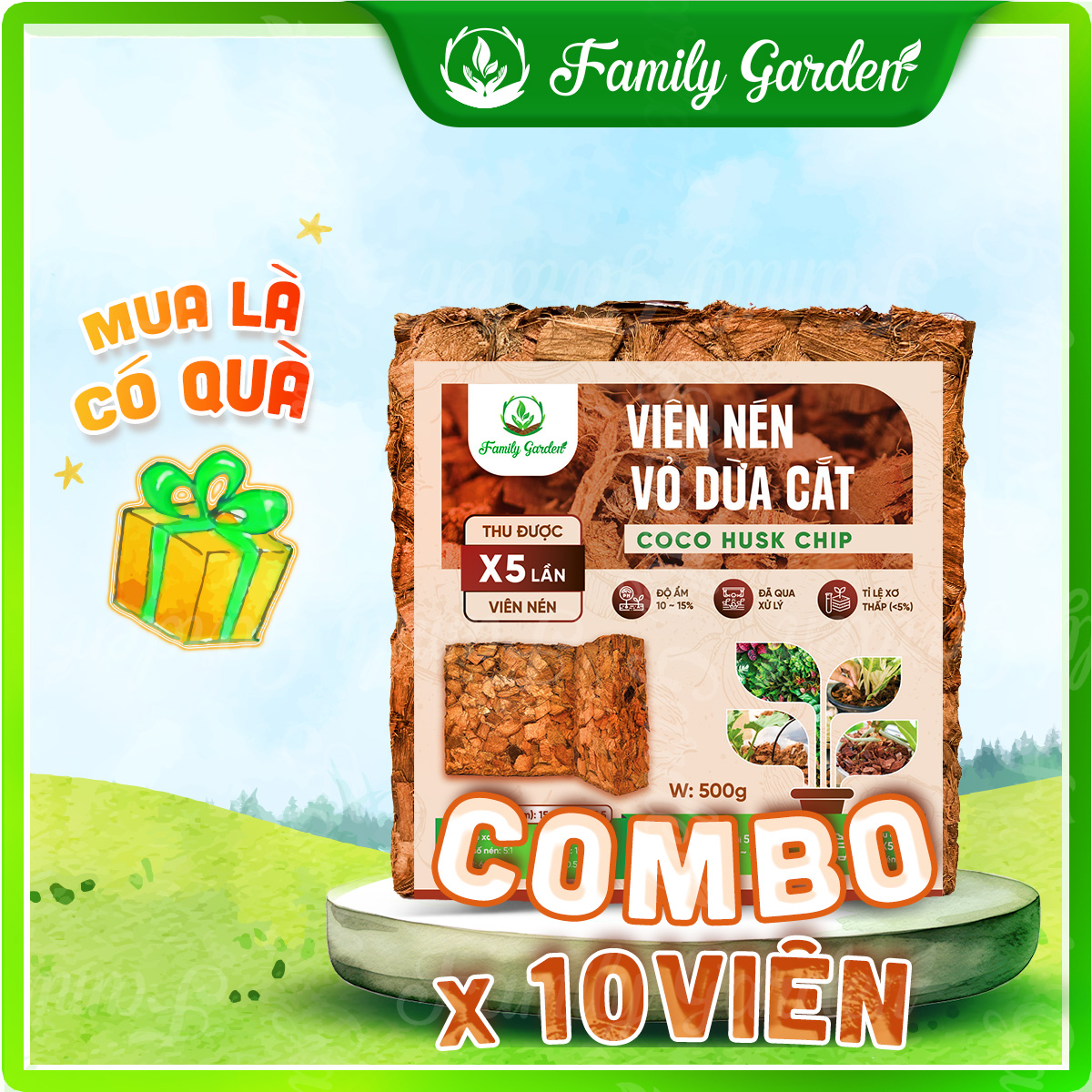 Viên nén vỏ dừa cắt Family Garden