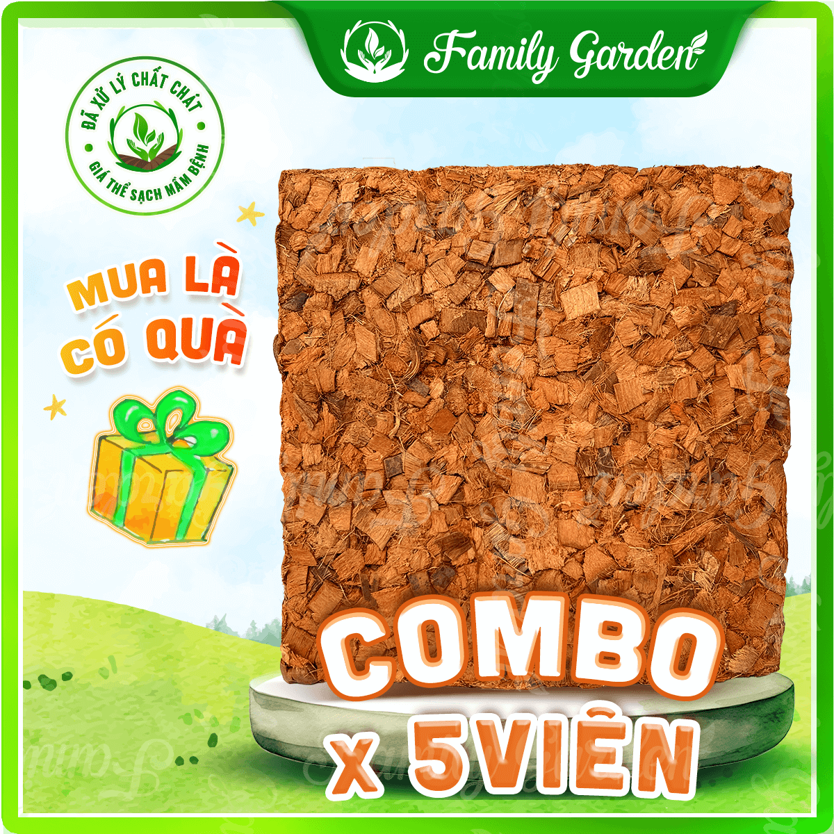 Viên nén vỏ dừa cắt 5Kg Family Garden đã xử lý chất chát gây hại