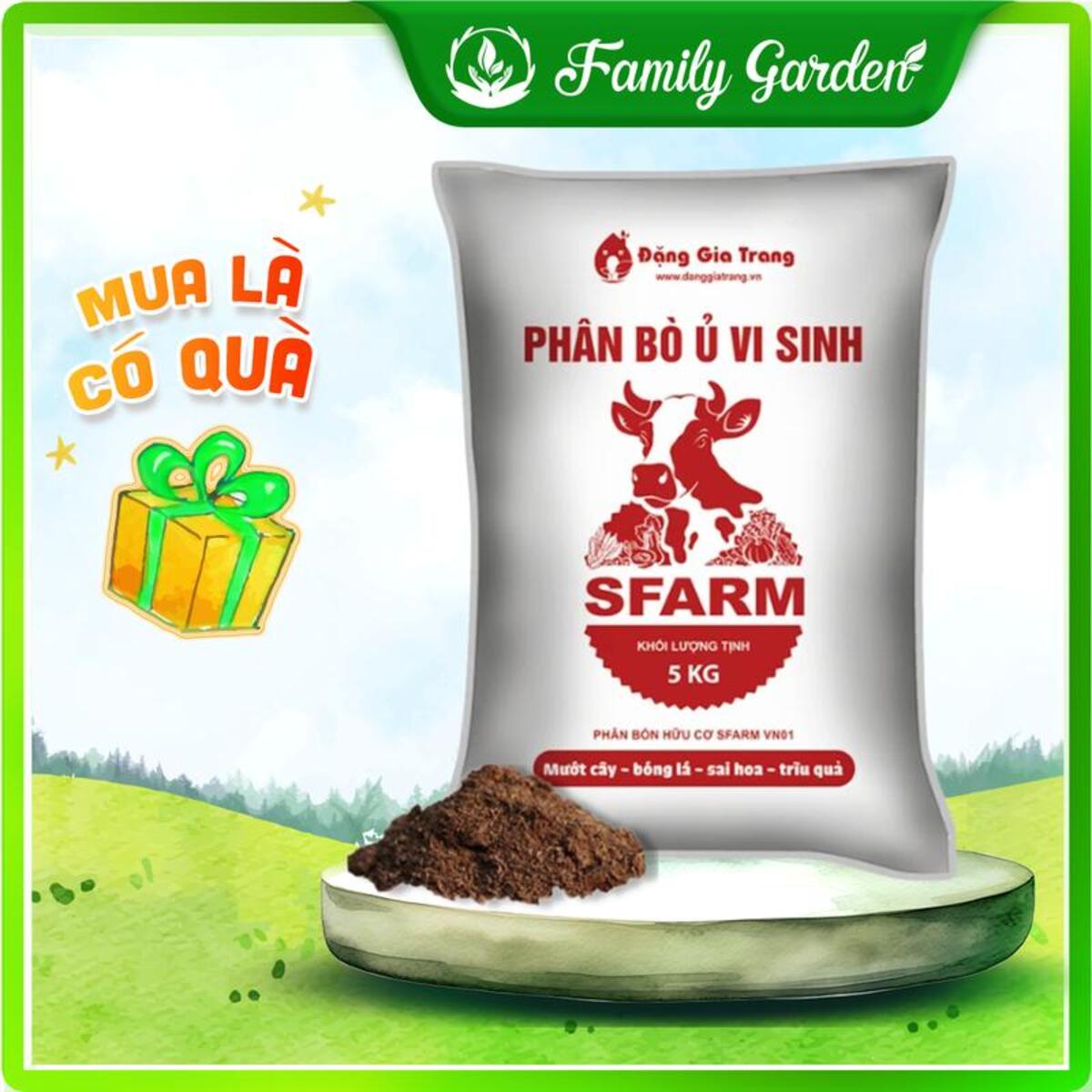 Túi 5kg phân bò ủ vi sinh SFARM - Độc quyền Family Garden