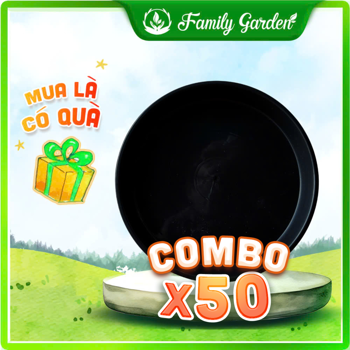 Combo 50 dĩa nhựa đen lót chậu Thakico - Đa dạng kích thước | Độc quyền Family Garden