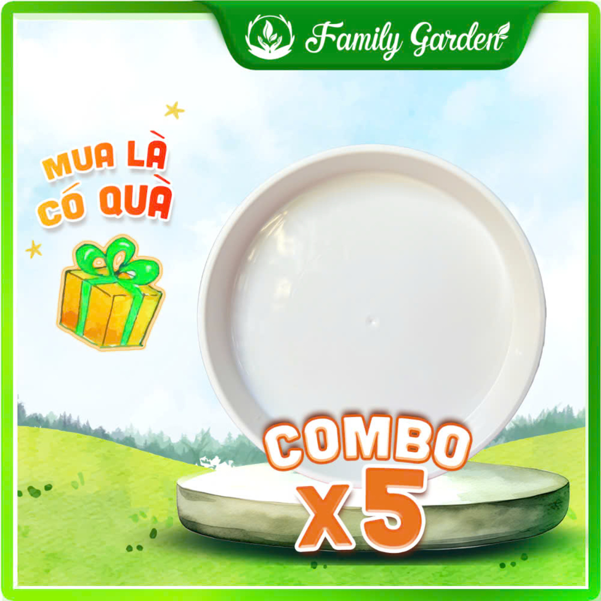 Combo 5 dĩa nhựa trắng lót chậu Thakico | Độc quyền Family Garden